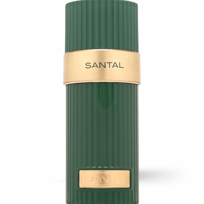 Palette 21 Zenith Santal extrait de parfum in a forest green fluted bottle with elegant gold accents.
