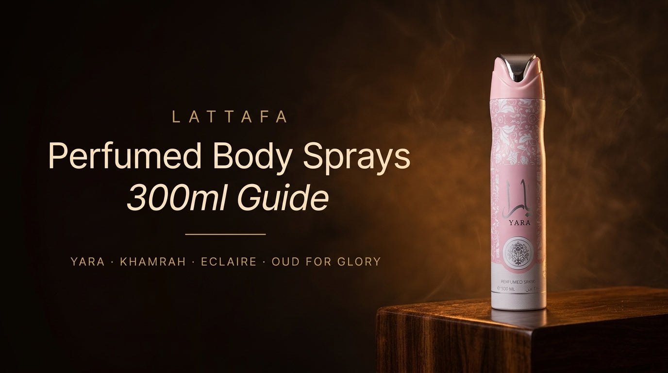 Lattafa Perfumed Body Sprays (300ml): Yara, Khamrah, Eclaire & Oud for Glory Compared