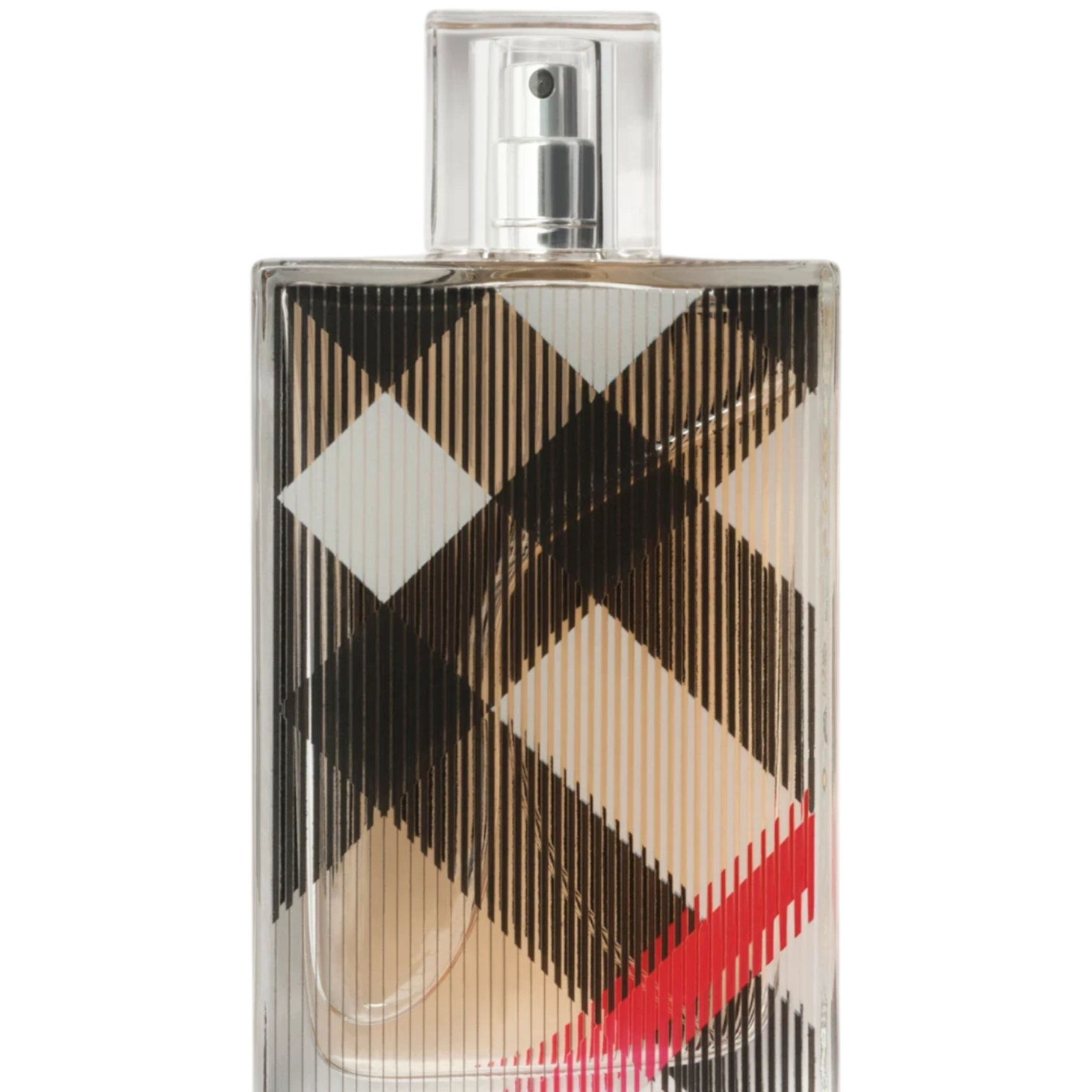Palette 21 Burberry Brit Eau de Parfum spray bottle featuring the iconic black, white, and red check pattern.