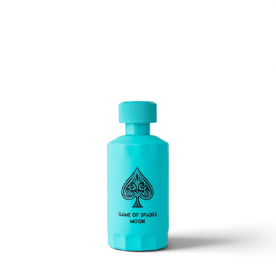 Palette 21 Jo Milano Game of Spades Moon unisex parfum in a bright turquoise bottle with a spade emblem