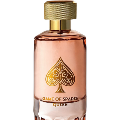 Palette 21 Jo Milano Game of Spades Queen parfum bottle with a gold spade emblem and textured gold cap