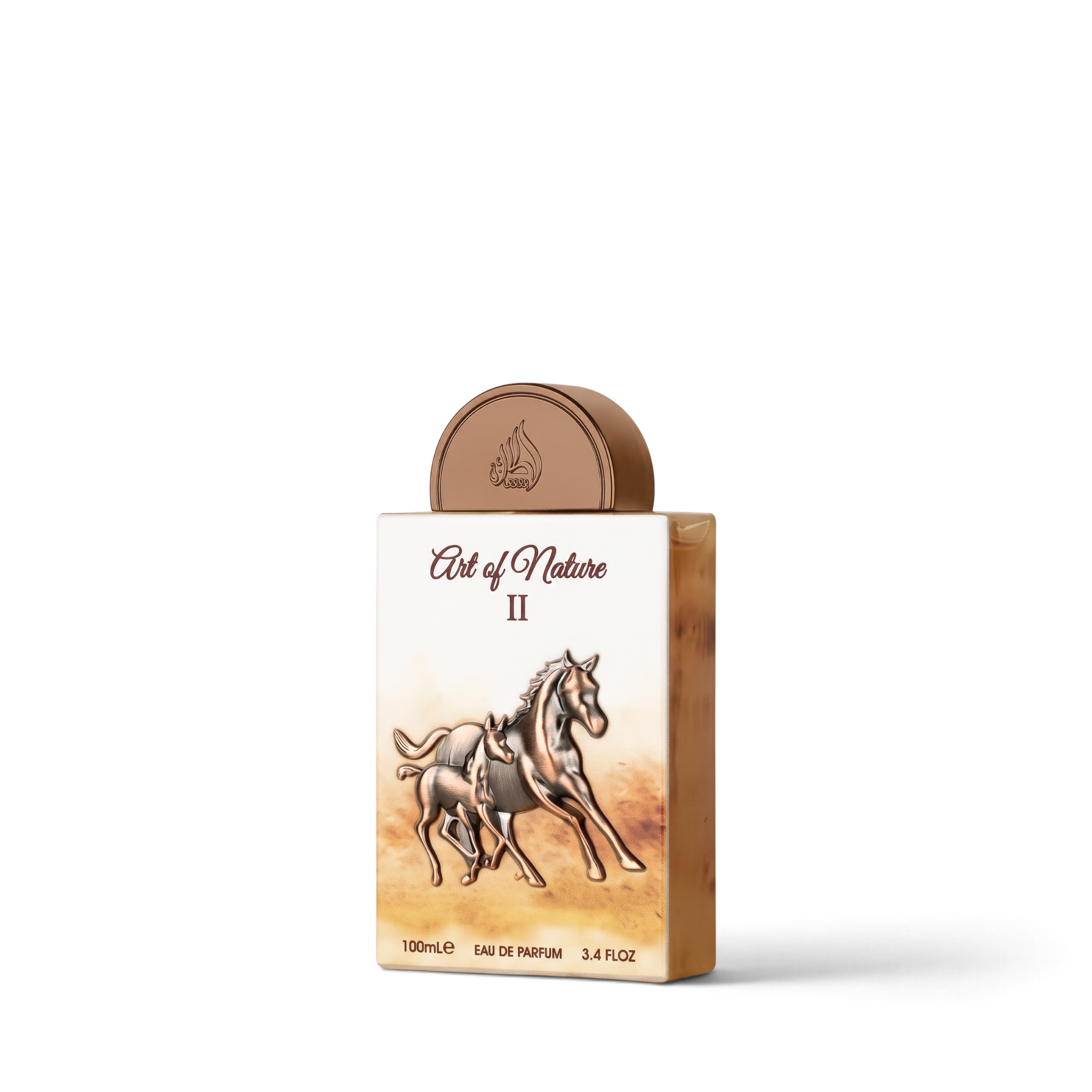 Palette 21 Lattafa Pride Art of Nature II 100ml eau de parfum bottle featuring a horse illustration on a beige box.
