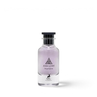 Palette 21 AL HAMBRA Jean Lowe Matiere 100ml perfume bottle with a light purple fragrance and black cap.
