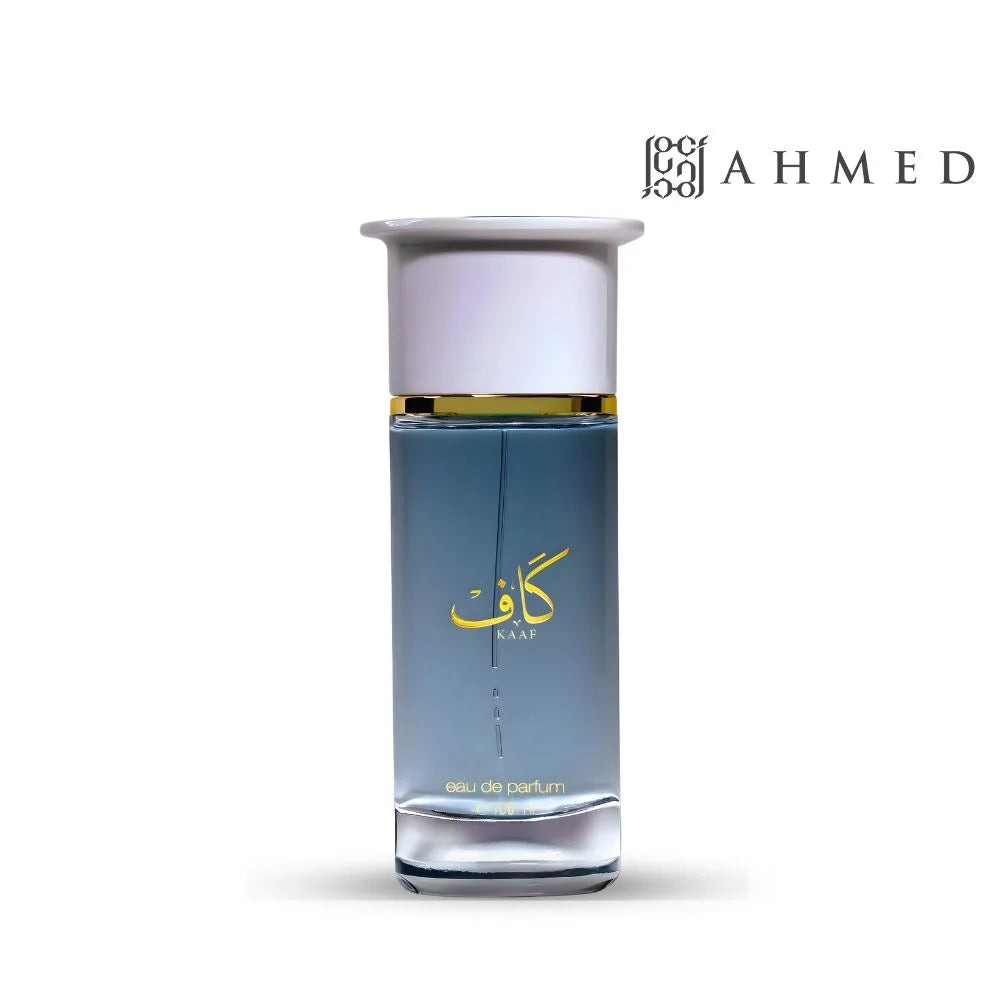 Perfume bottle with 'Ahmed' branding on a white background