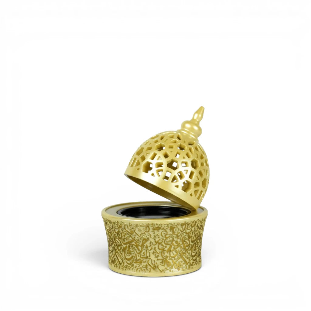 Beige Bakhoor Burner with open lid on a white background