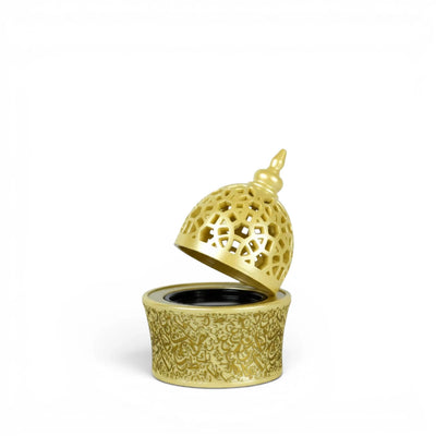Beige Bakhoor Burner with open lid on a white background