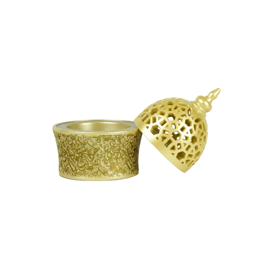 Beige Bakhoor Burner with intricate design on a white background