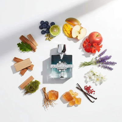French Avenue Aromatix Frostbite fragrance notes - blueberry, mango, apple, bergamot, lavender, jasmine, ambergris and sandalwood