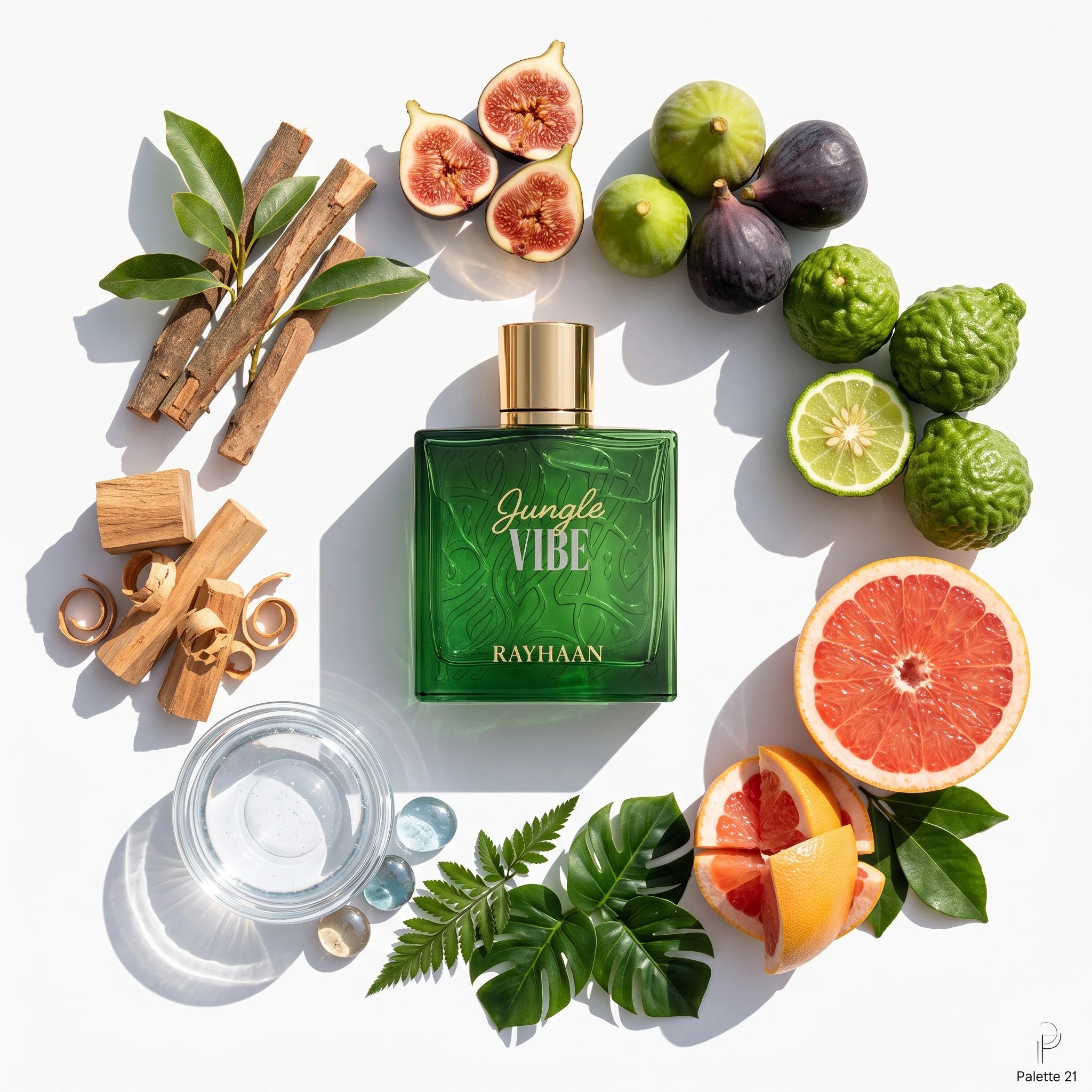 Jungle Vibe perfume bottle with fresh fig, grapefruit and citrus fruit