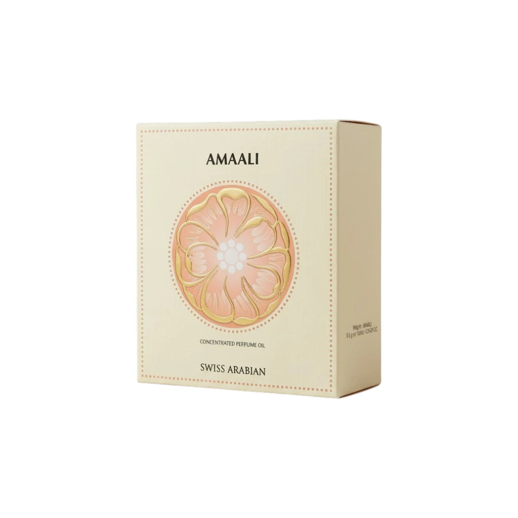 Amaali perfume oil packaging on a white background