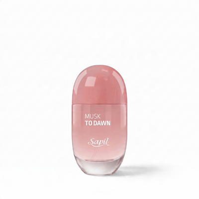 Palette 21 Musk to Dawn Sapil perfume for women in a rounded pink glass bottle with a minimalist design