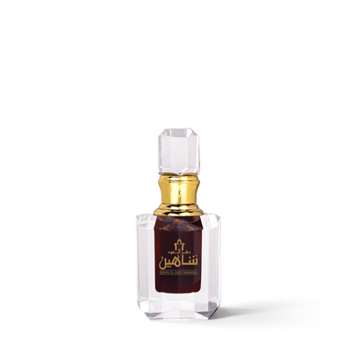 Palette 21 Dehn El Oud Shaheen 6ml concentrated perfume oil in a clear crystal bottle with a gold cap