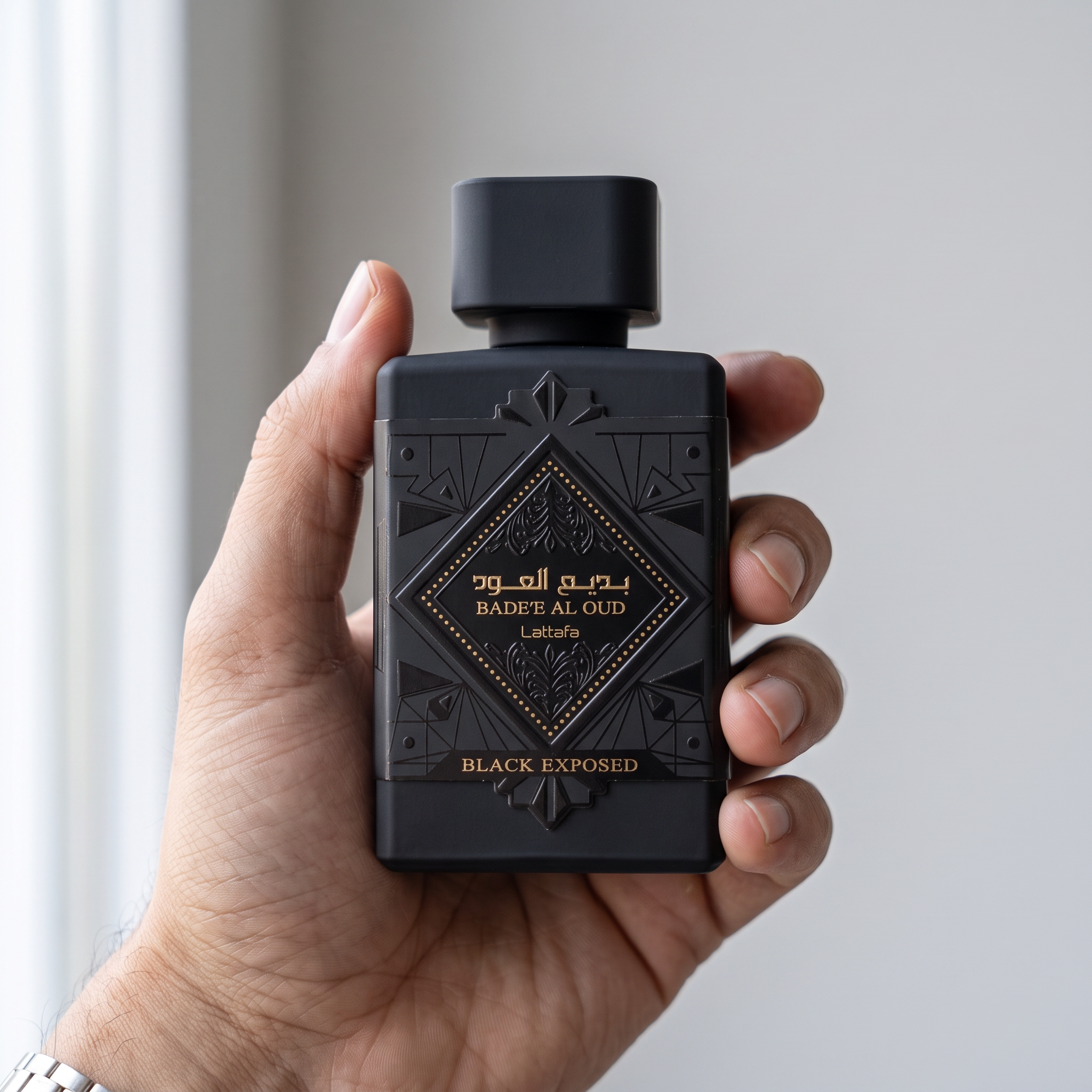 Lattafa Badee Al Oud Black Exposed