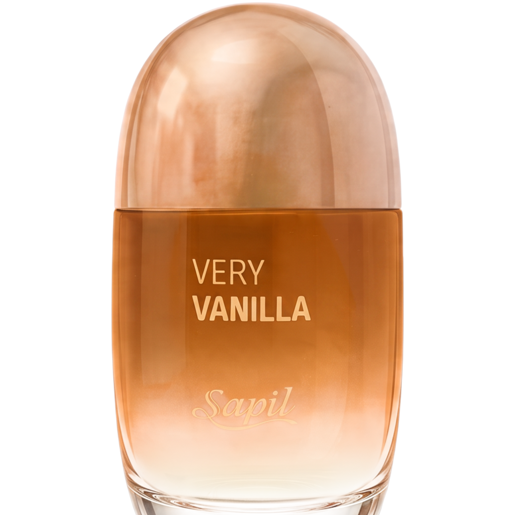 Palette 21 Very Vanilla Sapil perfume for women in a sleek amber glass bottle with a metallic rose gold cap