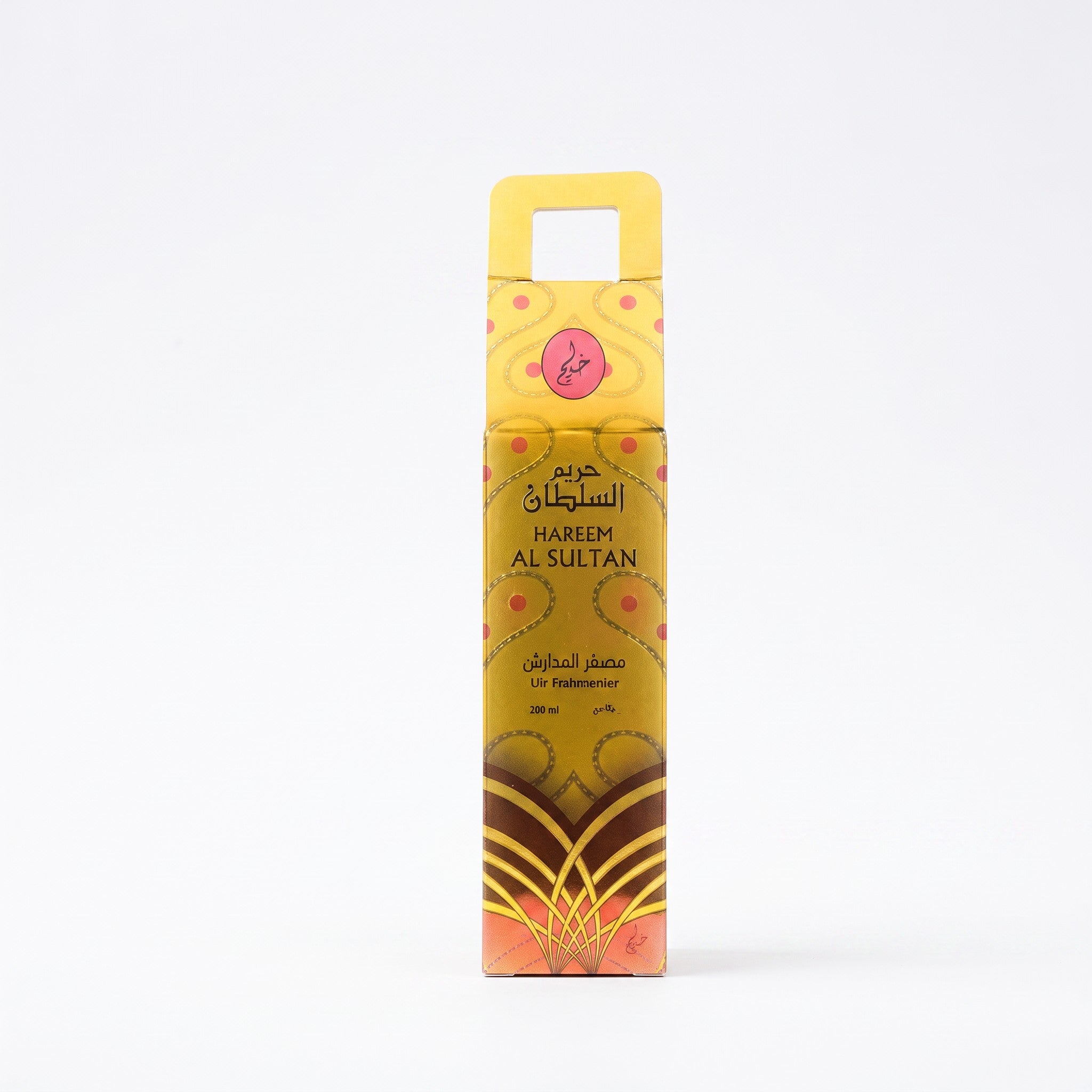 Khadlaj Hareem Al Sultan Gold 320ml air freshener retail box packaging