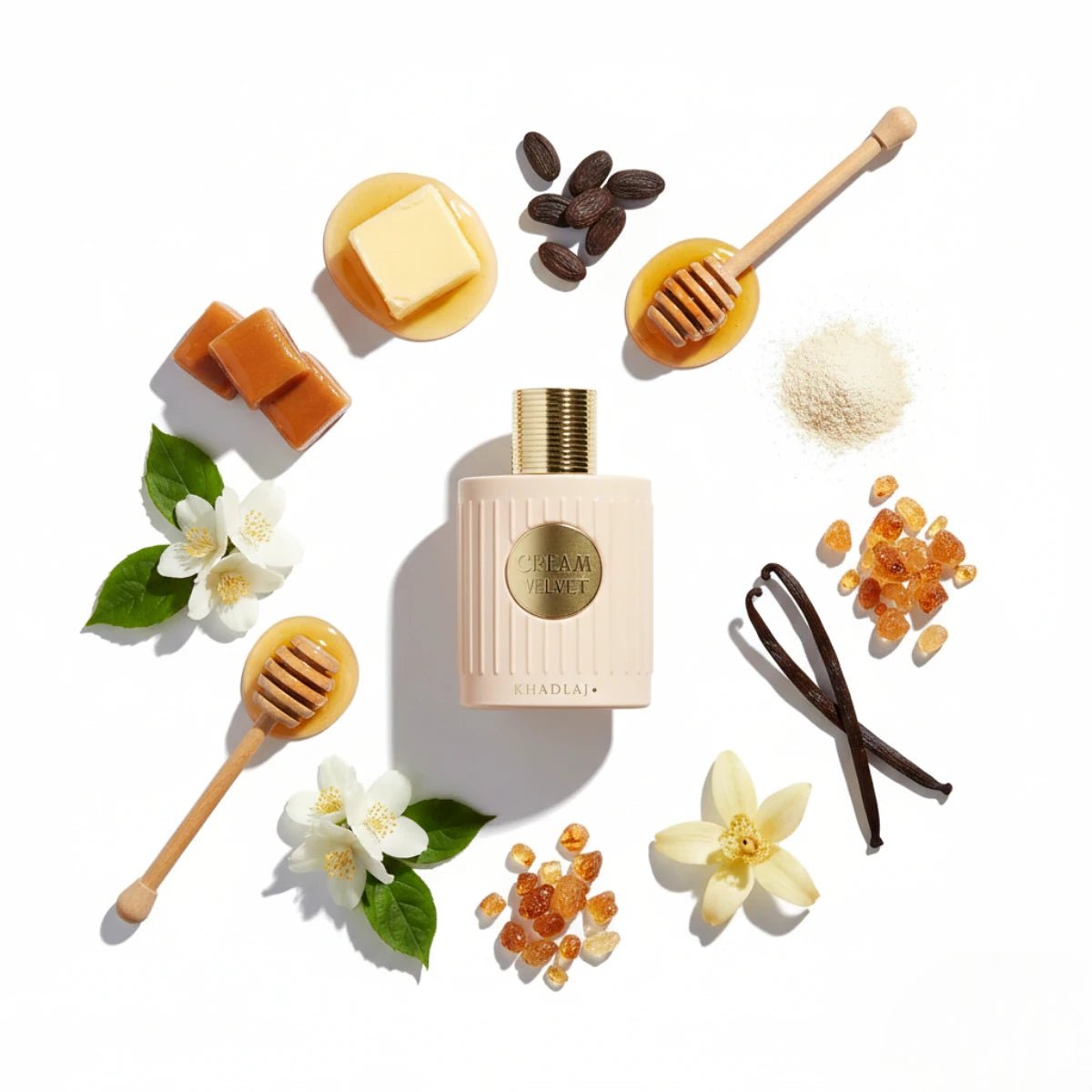 Khadlaj Cream Velvet fragrance notes: caramel, butter, honey, tonka, jasmine and vanilla