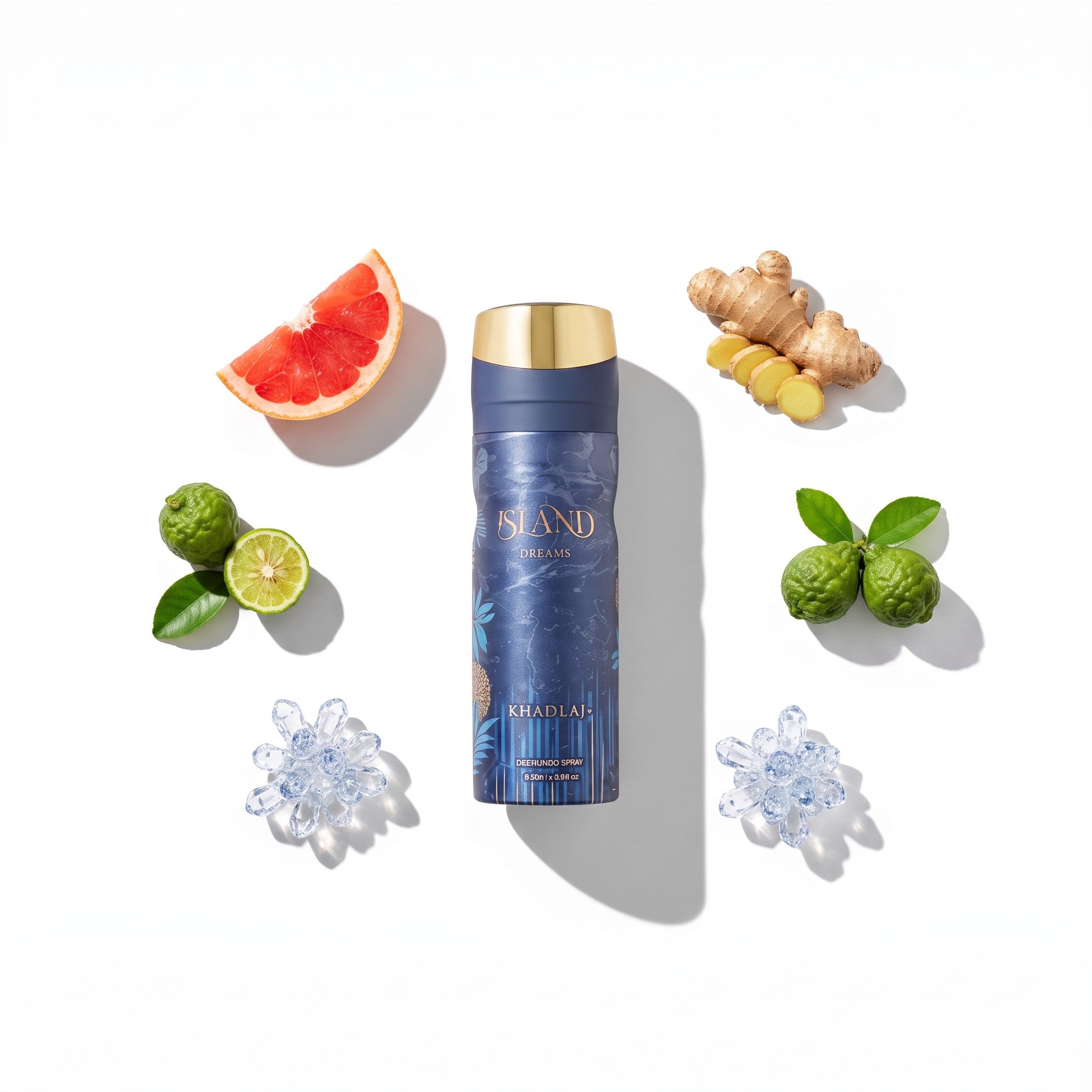 Khadlaj Island Dreams fragrance notes: bergamot, ginger, grapefruit, ambroxan and musk