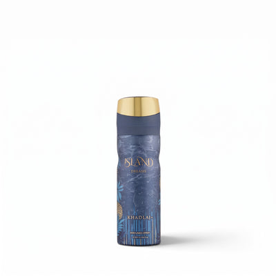 Khadlaj Island Dreams perfumed body spray 200ml blue and gold can