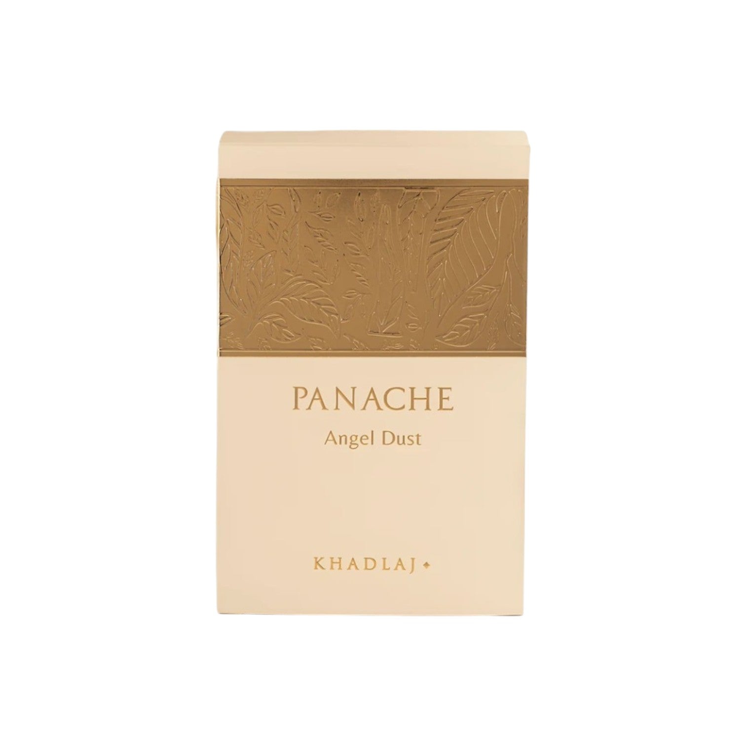 Khadlaj Panache Angel Dust 100ml perfume gift box packaging in cream and gold