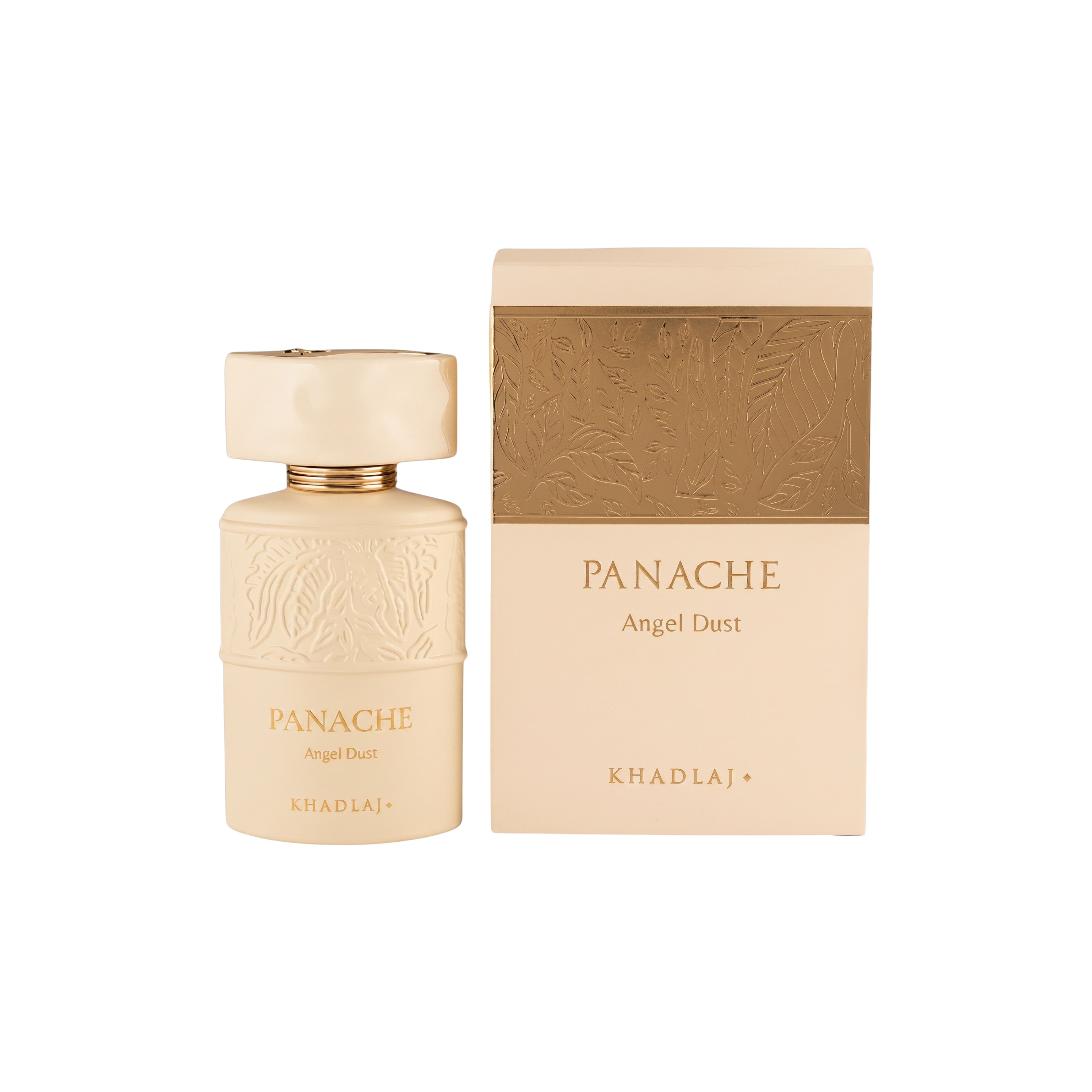 Khadlaj Panache Angel Dust 100ml extrait de parfum shown with its presentation box
