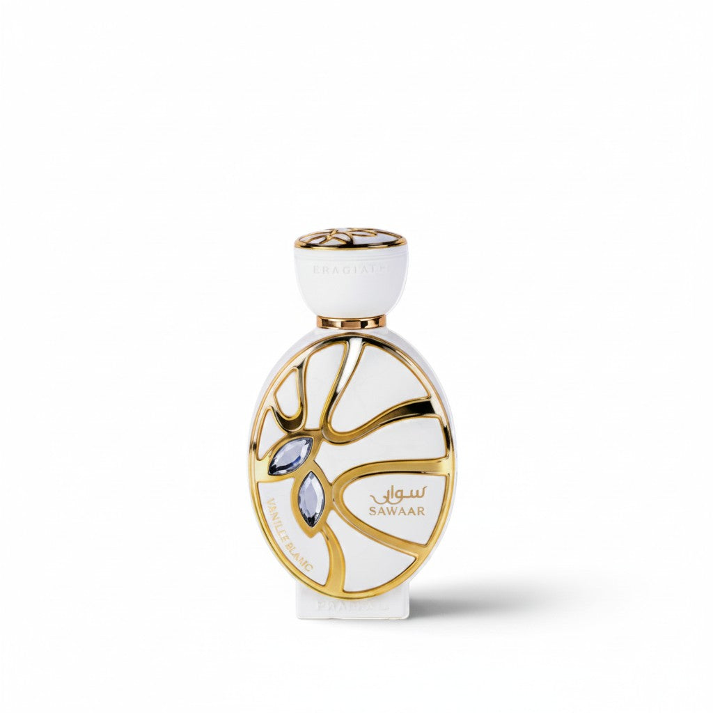 Khadlaj Sawaar Vanille Blanc Extrait de Parfum 100ml bottle with white and gold detailing