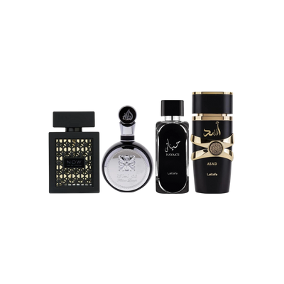 Lattafa Perfumes Rave Now 3.4oz 100ml, Fakhar 3.4oz 100ml, Hayaati 3.4oz 100ml & Asad 3.4oz 100ml