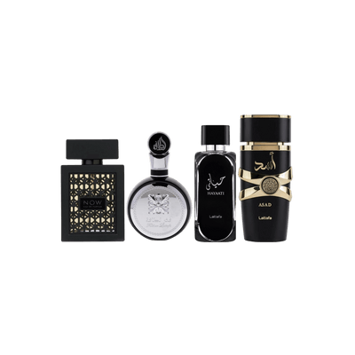 Lattafa Perfumes Rave Now 3.4oz 100ml, Fakhar 3.4oz 100ml, Hayaati 3.4oz 100ml & Asad 3.4oz 100ml