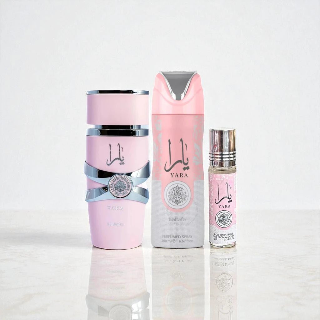 Lattafa Perfumes Yara 3.4oz 100ml & Yara Deodorant 6.67oz 200ml & Yara Roll - on 10ml