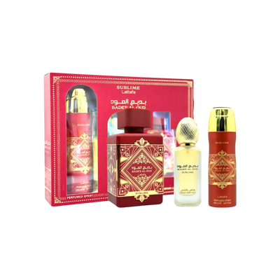 Lattafa Perfumes Bade'e Al Oud Sublime 3.4oz 100ml, Body Spray 6.8oz 200ml & Hair Mist 50ml 3pc Gift Set