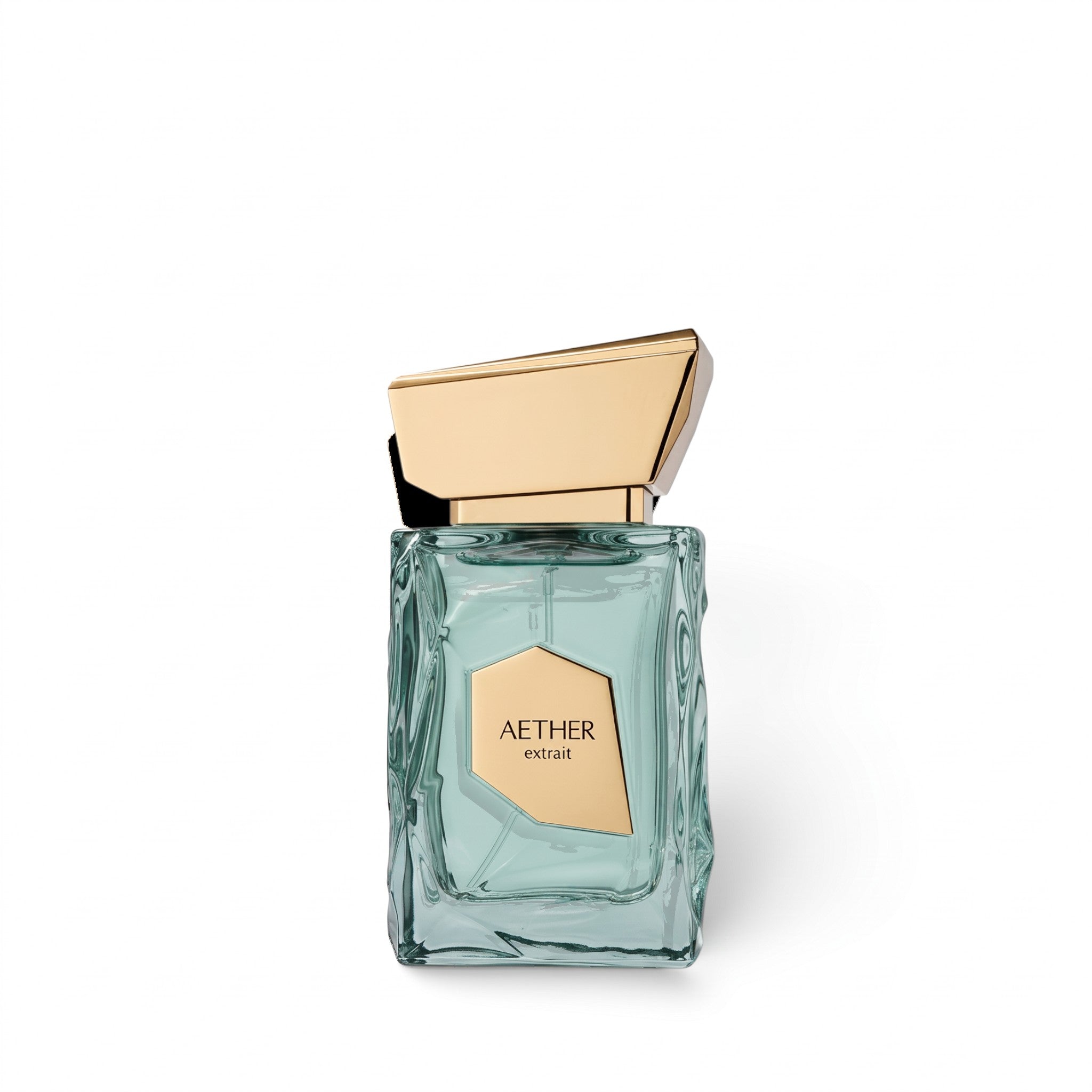 Palette 21 Aether French Avenue unisex extrait de parfum in a textured glass bottle with a gold geometric cap.