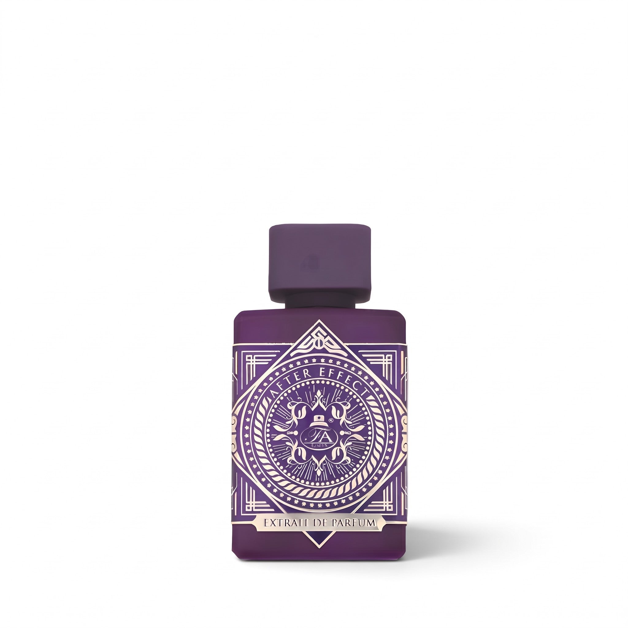 Palette 21 After Effect French Avenue extrait de parfum in a rectangular purple bottle with ornate gold detailing.