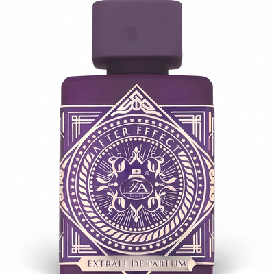 Palette 21 After Effect Extrait de Parfum in a deep purple bottle with intricate vintage-inspired geometric gold art