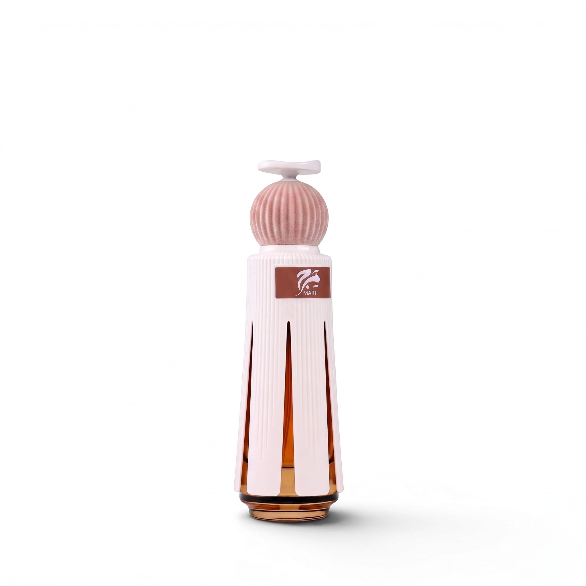 Palette 21 Ahmed Al Maghribi Marj unisex perfume in a unique white tulip-winged bottle with a textured pink cap.