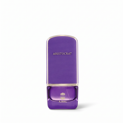 Palette 21 AJMAL Aristocrat Eau de Parfum in a textured purple bottle with gold accents on a white background.