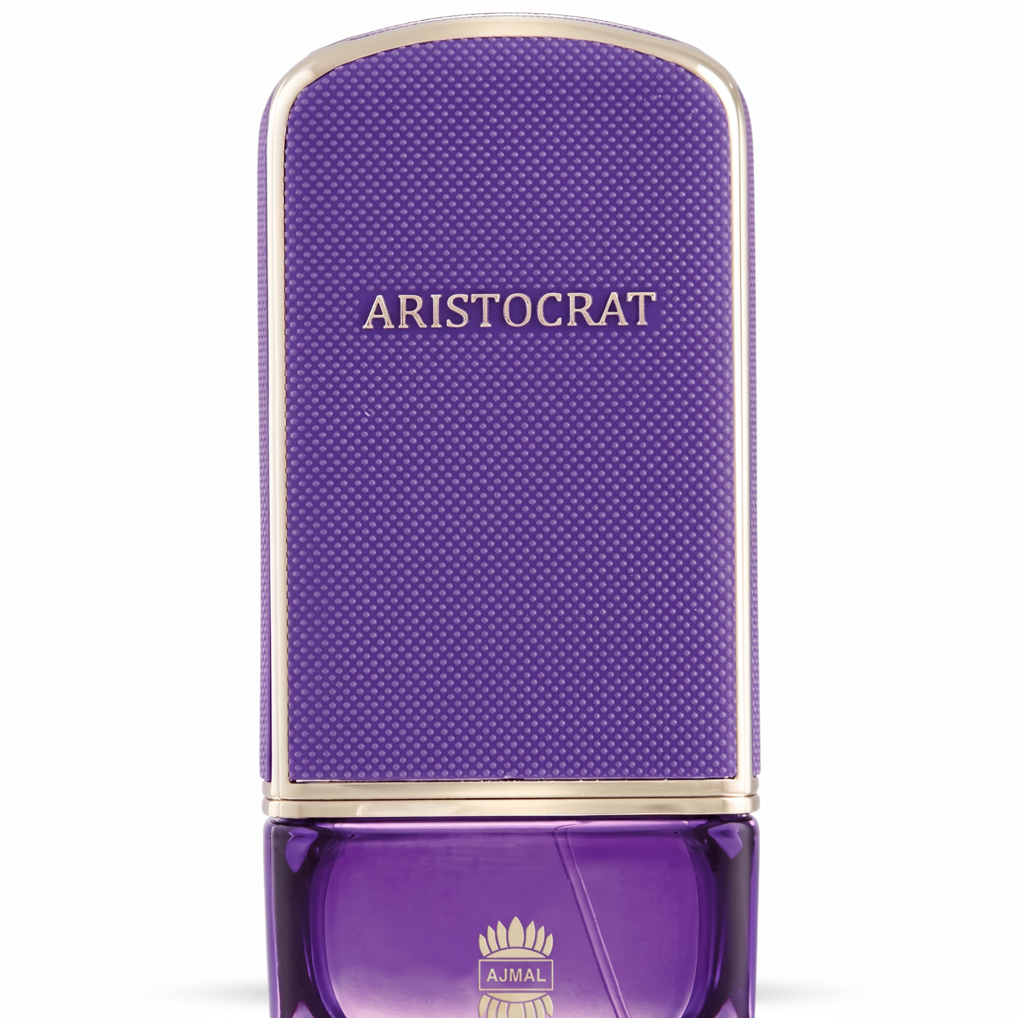 Palette 21 AJMAL Aristocrat Eau de Parfum in a textured purple bottle with gold accents and elegant branding