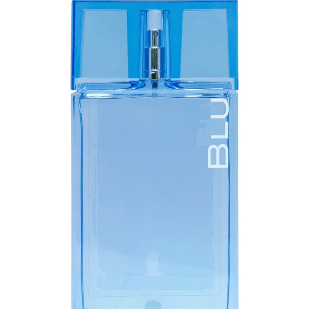 Palette 21 Ajmal Blu Eau De Parfum in a minimalist rectangular blue glass bottle with a matching blue cap