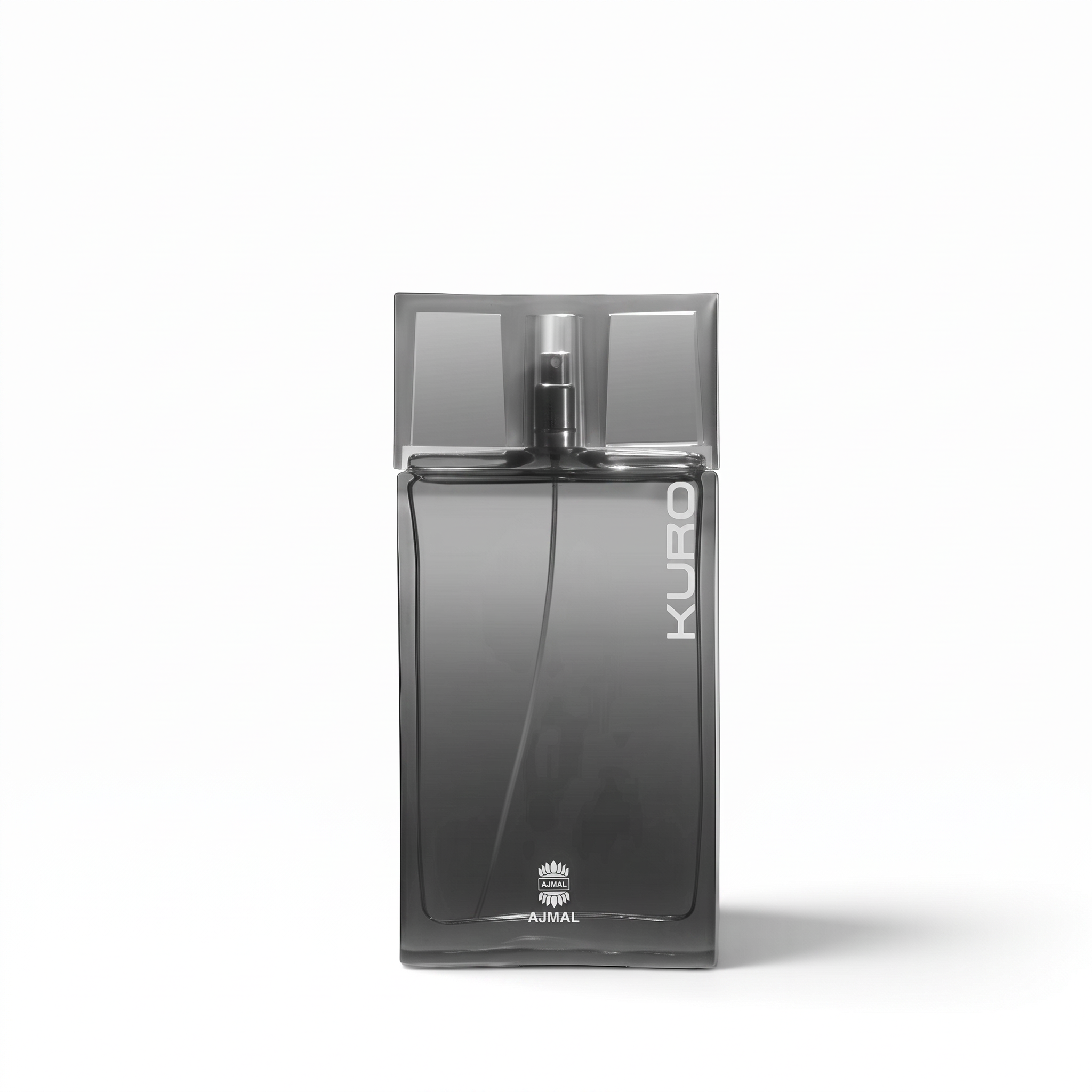 Palette 21 AJMAL Kuro Eau de Parfum in a sleek, minimalist dark glass bottle for men.