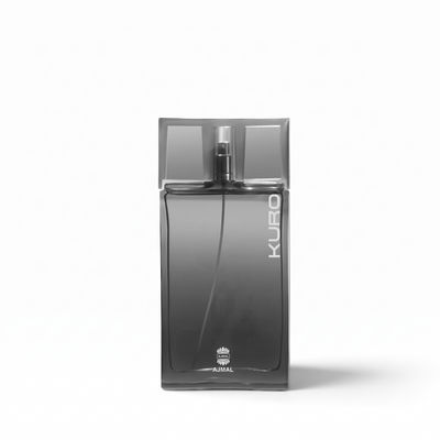 Palette 21 AJMAL Kuro Eau de Parfum in a sleek, minimalist dark glass bottle for men.
