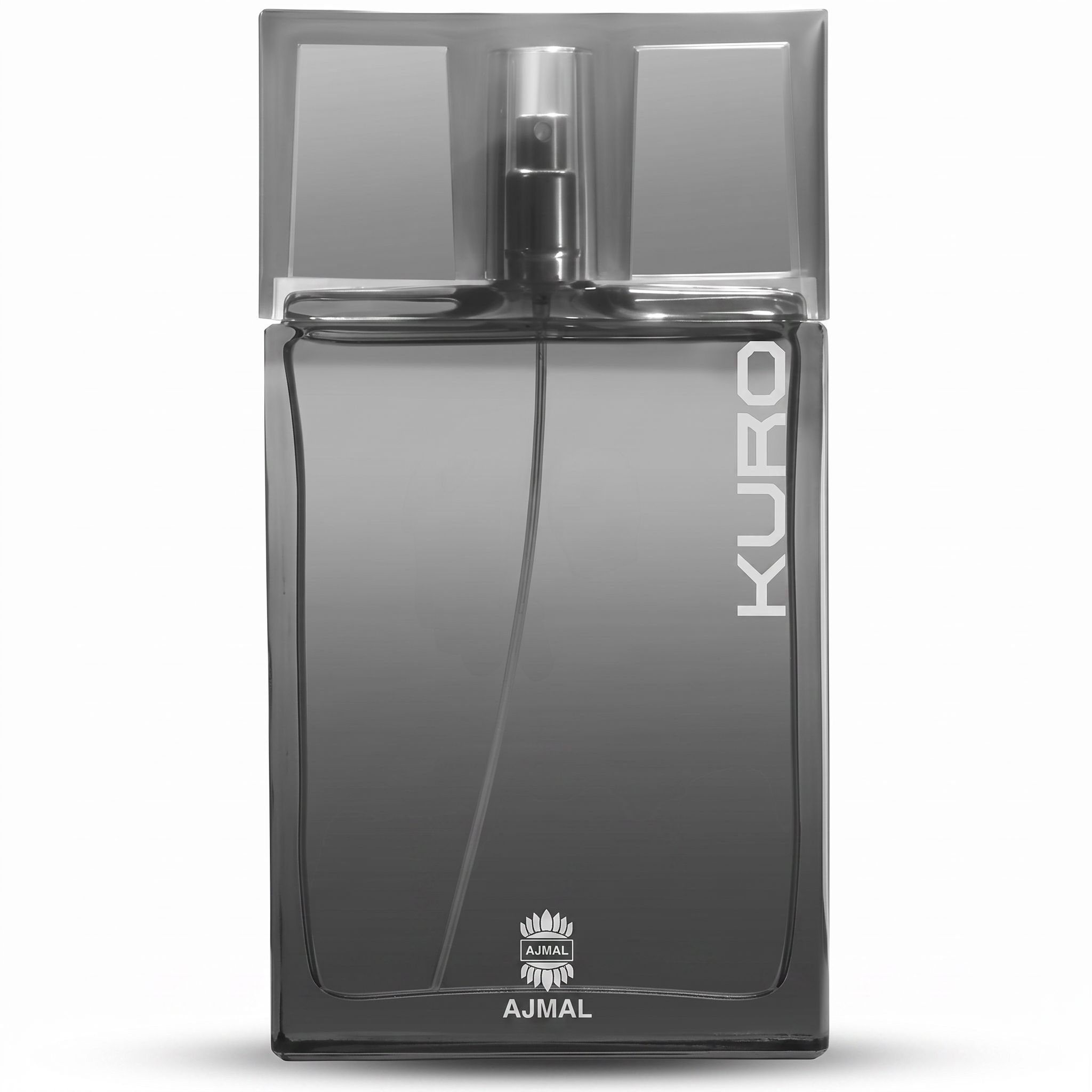 Palette 21 AJMAL Kuro Eau de Parfum in a sleek, minimalist grey glass bottle for men.