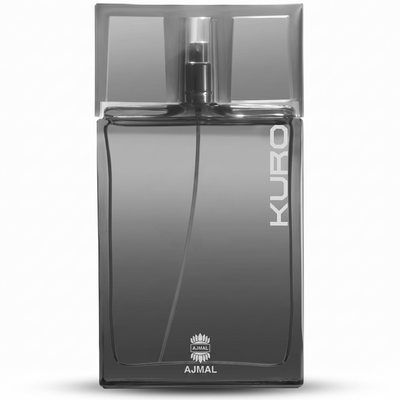Palette 21 AJMAL Kuro Eau de Parfum in a sleek, minimalist grey glass bottle for men.