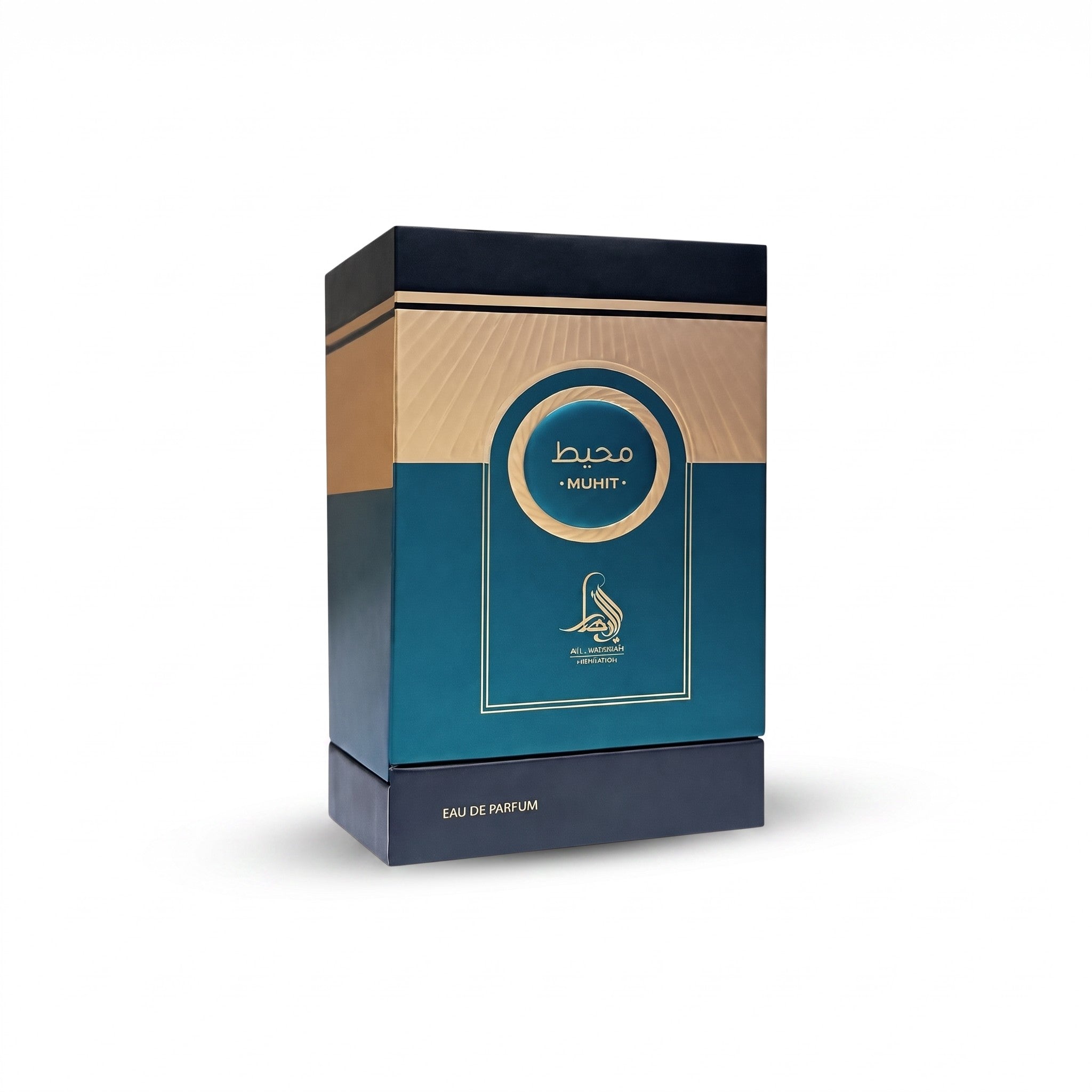 Palette 21 AL ABSAR Muhit eau de parfum in a luxurious deep teal and gold rectangular box with elegant branding.