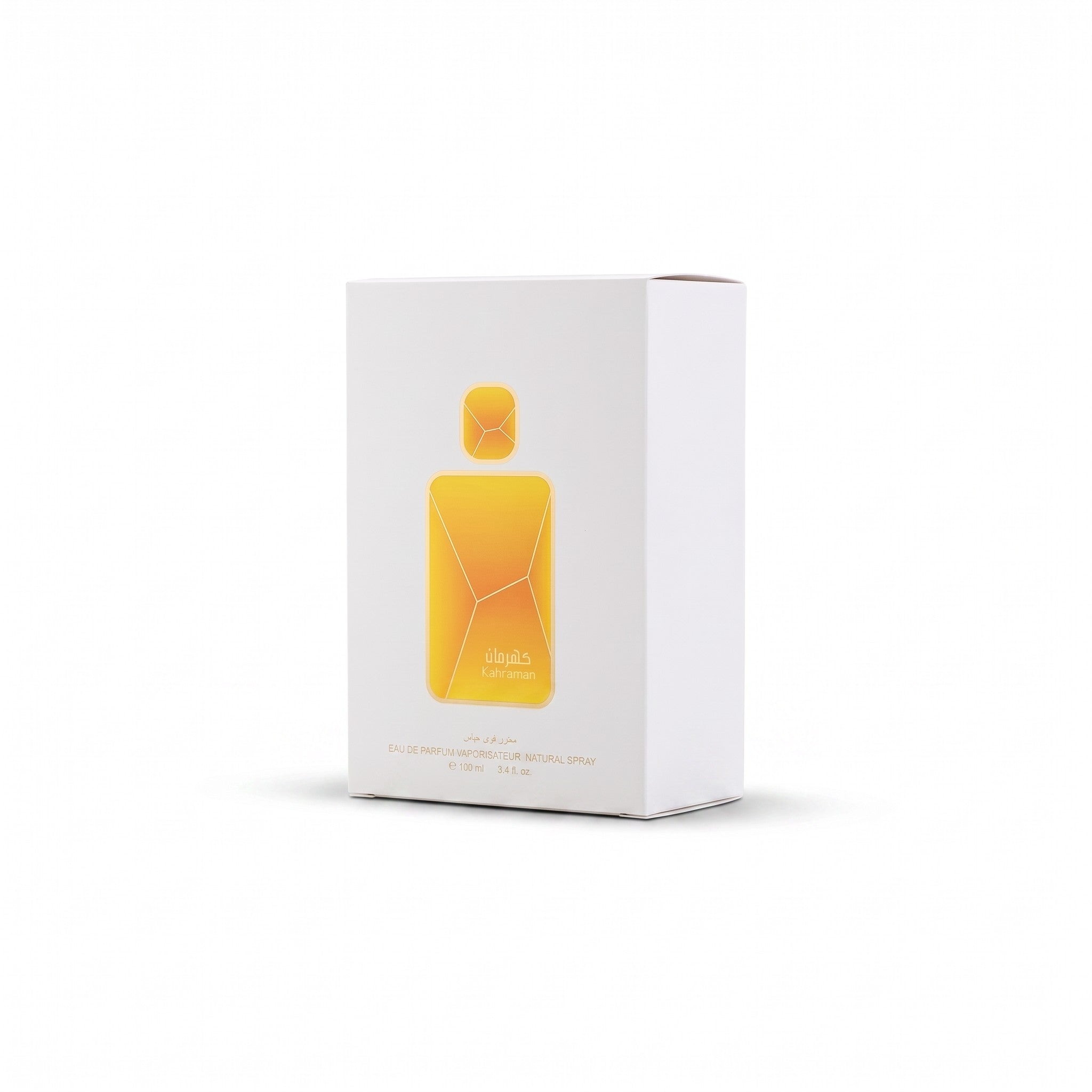 Palette 21 Arabian Oud Kahraman Eau de Parfum fragrance box with a minimalist white design and golden amber accent.