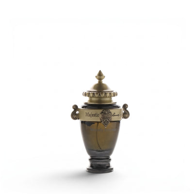 Palette 21 Arabian Oud Majestic Woody Intense perfume bottle with a decorative antique gold cap and dark glass base.