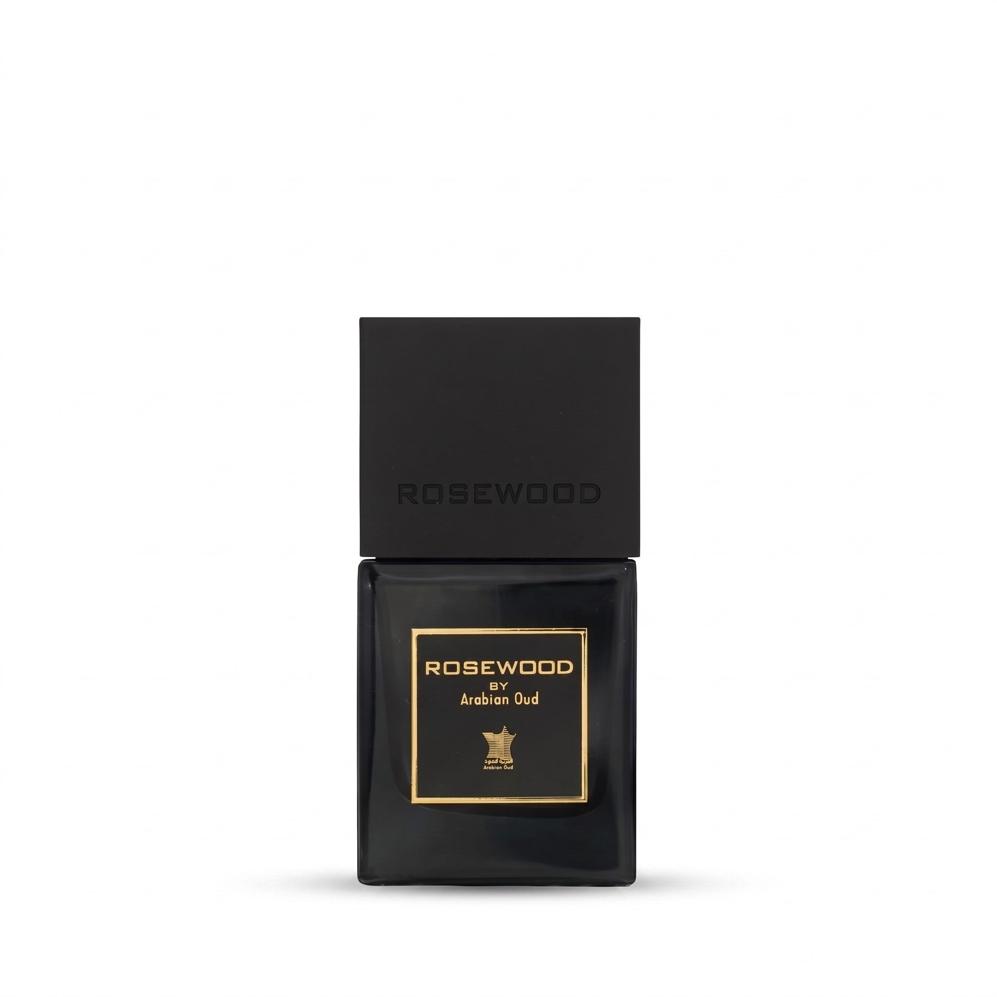 Palette 21 Arabian Oud Rosewood unisex Eau de Parfum in a sleek black glass bottle with gold label details.