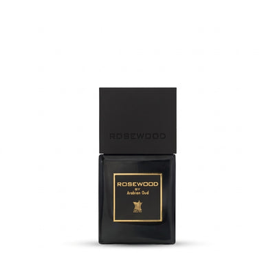 Palette 21 Arabian Oud Rosewood unisex Eau de Parfum in a sleek black glass bottle with gold label details.