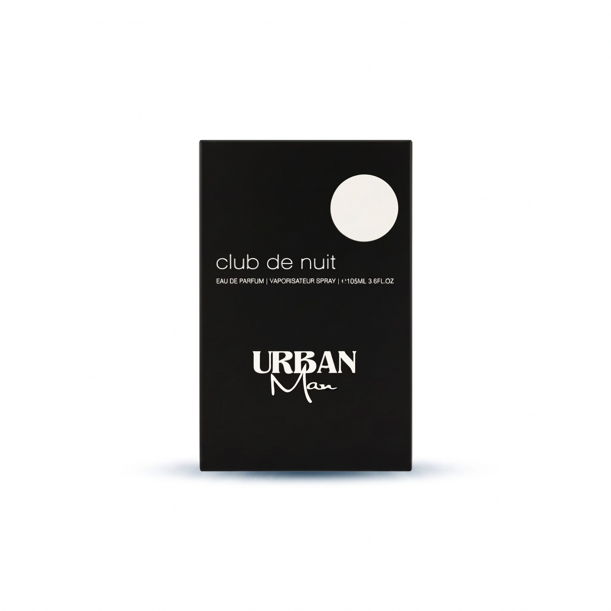 Palette 21 Armaf Club de Nuit Urban Man eau de parfum black rectangular fragrance box with white circular accent