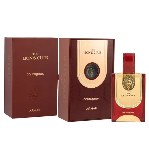 Palette 21 Armaf Lion's Club Courageux men's eau de parfum bottle with matching maroon and gold presentation box
