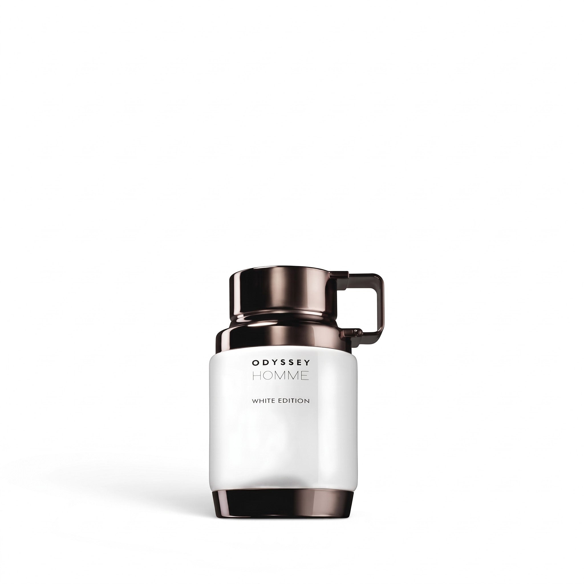 Palette 21 Armaf Odyssey Homme White Edition fragrance bottle with a sleek white body and dark metallic cap.