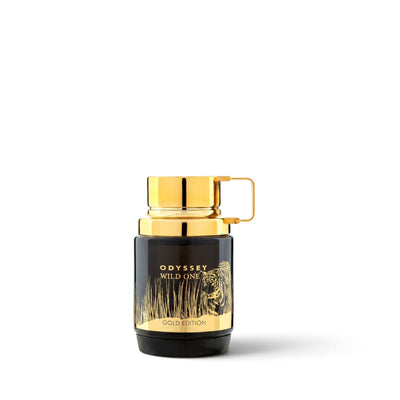 Palette 21 Armaf Odyssey Wild One Gold Edition woody spicy fragrance bottle with a sleek black and gold design.
