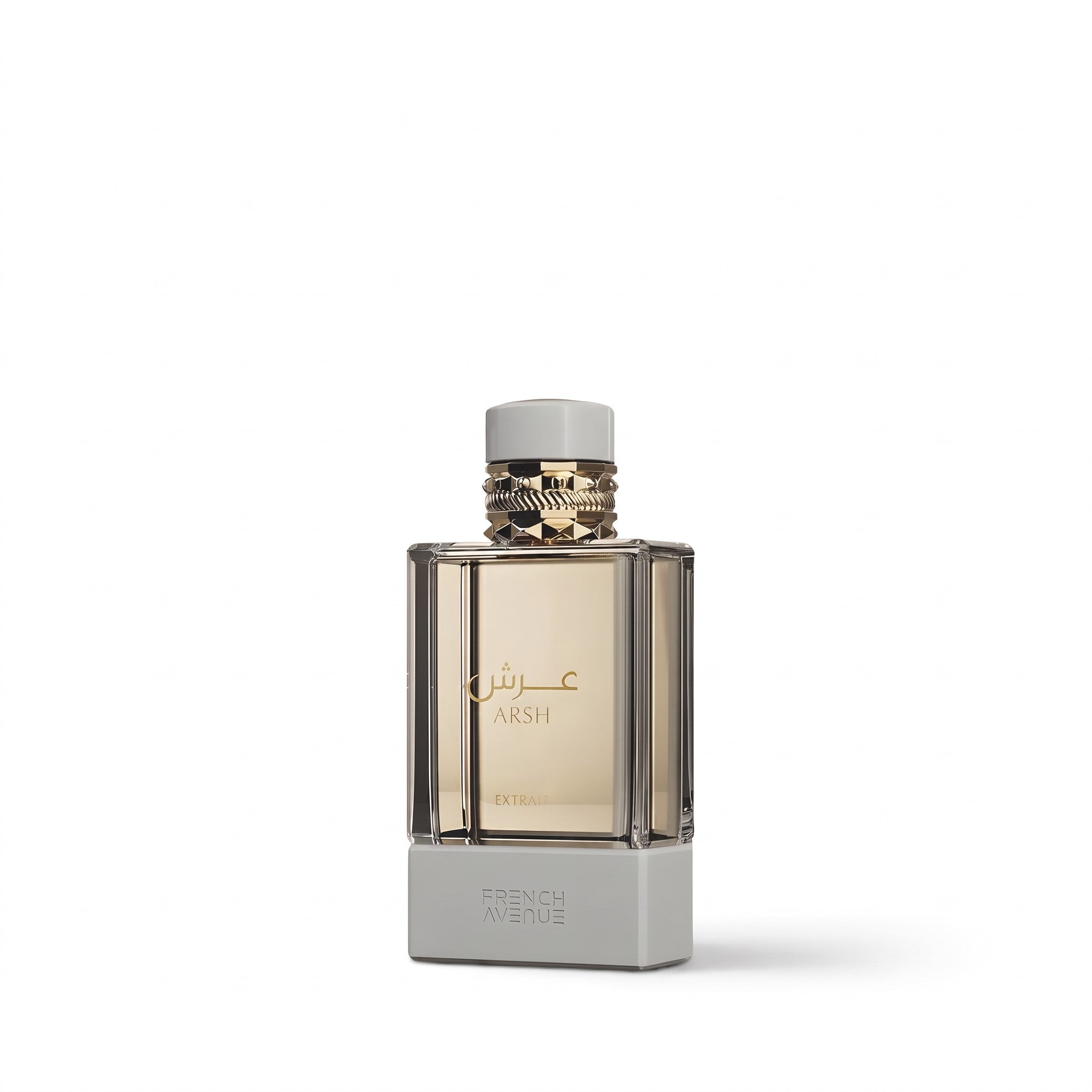 Palette 21 Arsh Extrait EDP 100ml perfume bottle with gold accents and white base on a white background